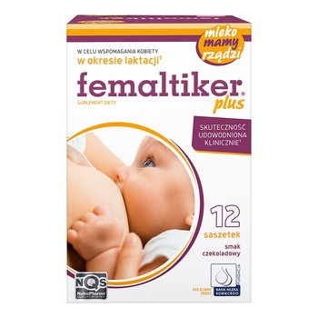 Femaltiker Plus, wsparcie laktacji, smak czekoladowy, proszek w saszetkach, 12 szt.