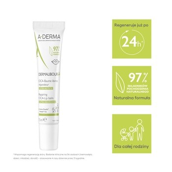 Aderma Dermalibour+ CICA, regenerujący balsam do ust, 15 ml