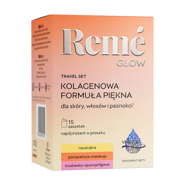Коллаген Reme Glow Travel Set, пептиды Verisol 2500 мг, для кожи, волос и ногтей, разные вкусы, 15 саше