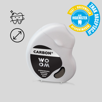 WOOM Carbon+, pęczniejąca nić dentystyczna z węglem aktywnym, 30 m