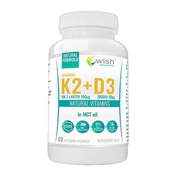 Wish Witamina K2 MK-7 natto + witamina D3 w oleju MCT, kapsułki, 60 szt.