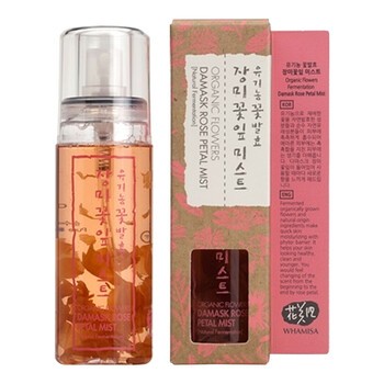 Whamisa Organic Flowers Damask Rose Petal Mist, mgiełka do twarzy, aloes i róża damasceńska, 80 ml