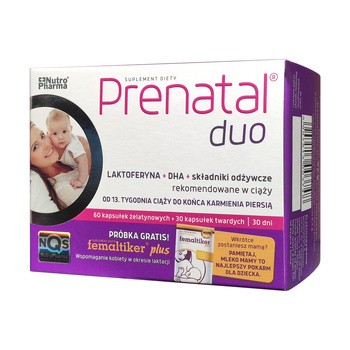 Prenatal Duo, kapsułki, CL 30 szt. + DHA 60 szt. + Femaltiker Plus, smak karmelowy, 1 saszetka GRATIS