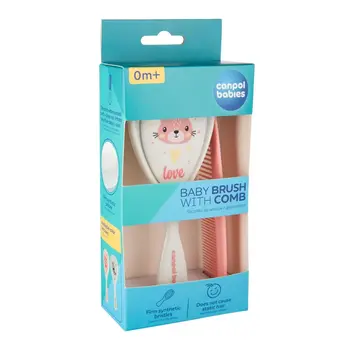 Canpol Babies Cute Animals, szczotka i grzebień dla niemowląt, różowe