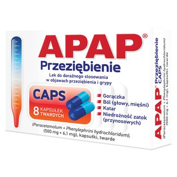 Apap Przeziębienie CAPS, 500 mg + 6,1 mg, kapsułki twarde, 8 szt.