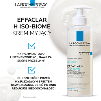 Zestaw La Roche-Posay Effaclar H ISO-Biome, krem nawilżający do twarzy, 40 ml + kojący krem myjący, 390 ml