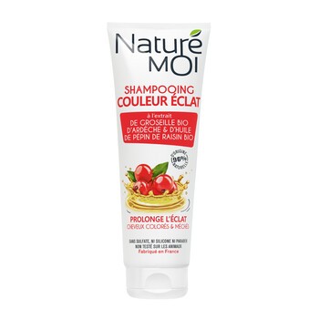 Nature Moi, szampon do włosów farbowanych z olejem z pestek winogron i czerwoną porzeczką, 250 ml