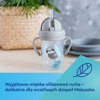 Canpol Babies, kubek niekapek z rurką i odważnikiem, 6 m+, szary, 270 ml