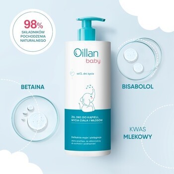 Zestaw Oillan Baby, żel do kąpieli, mycia ciała i włosów 3w1, 750 ml + ochronne mleczko do ciała, 100 ml