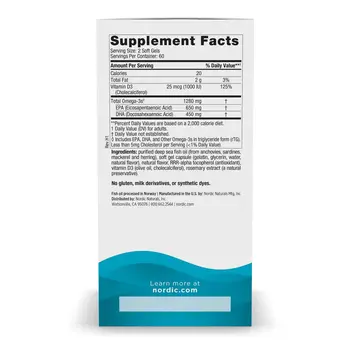 Nordic Naturals, Ultimate Omega-D3 1280 mg, kapsułki, smak cytrynowy, 60 szt.