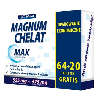 Zdrovit Magnum Chelat Max, tabletki, 64 szt. + 20 szt. GRATIS