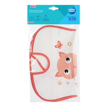 Canpol Babies, śliniak zmywalny miękki CUTE ANIMALS kotek, różowy, 1 szt.