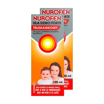 Zestaw 2x Nurofen Forte 40 mg/ml dla dzieci, smak truskawkowy, 100 ml