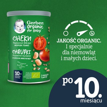 Gerber Organic, chrupki pszenno-owsiane pomidor, marchewka, 10 m+, 35 g