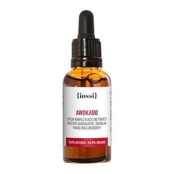 Iossi Awokado, serum nawilżające do twarzy, drzewo sandałowe, skwalen, kwas hialuronowy, 30 ml