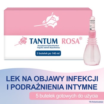 Tantum Rosa, 1 mg/ml, roztwór dopochwowy, 140 ml, 5 butelek
