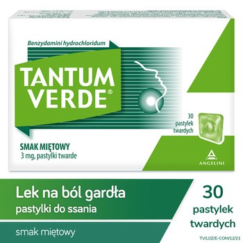 Tantum Verde smak miętowy, 3 mg, pastylki twarde, 30 szt.