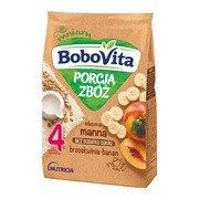 BoboVita Porcja Zbóż, kaszka mleczna, bananowo-brzoskwiniowa, manna, 4m+, 210 g