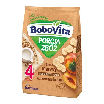 BoboVita Porcja Zbóż, kaszka mleczna, bananowo-brzoskwiniowa, manna, 4m+, 210 g