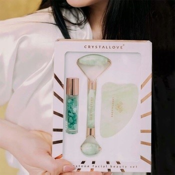 Zestaw Crystallove Jade, roller do twarzy + płytka gua sha + buteleczka roll-on, 1 szt.