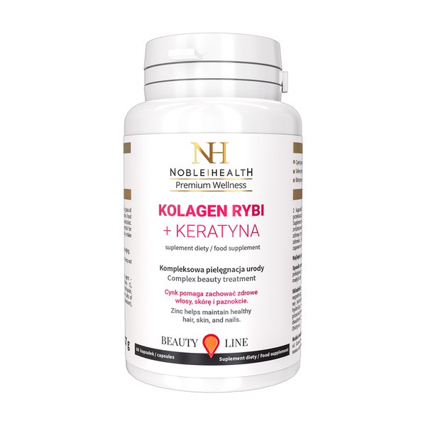 Kolagen rybi + keratyna 400mg 60 kapsułek [Noble Health] - Noble Health Premium Wellness