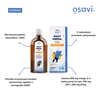 Osavi Daily Omega Kids 800 mg Omega 3, płyn, smak cytrynowy, 250 ml