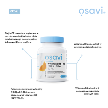 Osavi Witamina D3 + K2 4000IU + 150 μg, kapsułki, 120 szt.