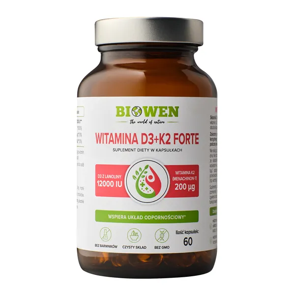 Witamina D3 + K2 Forte 12000 IU + 200 µg 60 kapsułek [Biowen] - Biowen