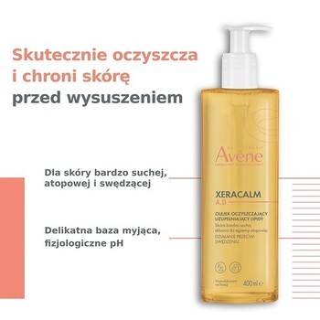 Zestaw Avene Eau Thermale Xera Calm A.D, uzupełniający lipidy olejek oczyszczający, 400 ml + krem uzupełniający lipidy, 400 ml