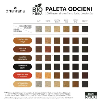 Orientana Bio Henna, naturalna farba do włosów długich, orzech laskowy, 100 g