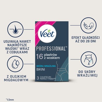 Veet Easy-Gel Bikini, plastry z woskiem dla skóry wrażliwej, 16 szt.