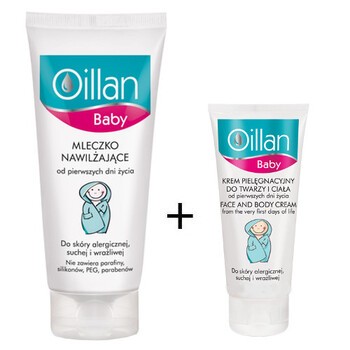 Zestaw Promocyjny Oillan Baby, mleczko nawilżające, 200 ml + krem pielęgnacyjny do twarzy i ciała, 40 ml
