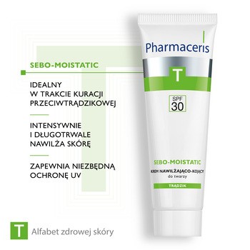 Pharmaceris T Sebo-Moistatic, krem nawilżająco-kojący do twarzy, SPF 30, 50 ml