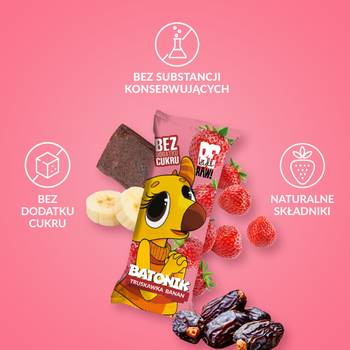 BeRaw! Kids, truskawka & banan, baton owocowy, 25 g