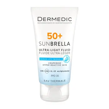 Dermedic Sunbrella, ultralekki krem ochronny SPF 50+ dla skóry naczyniowej i nadreaktywnej, 40 ml