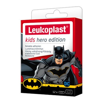 Leukoplast Kids Hero Edition (Batman), plastry z opatrunkiem w dwóch rozmiarach, 12 szt.