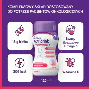 Nutridrink Protein Omega 3, płyn rześki smak truskawkowo-malinowy, 4 x 125 ml