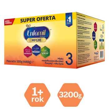Enfamil Premium MFGM 3 mleko modyfikowane, następne, w proszku, 3200 g (4x 800 g)