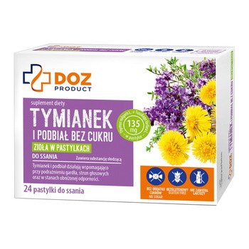 DOZ PRODUCT Tymianek i podbiał, pastylki do ssania bez cukru, 24 szt.