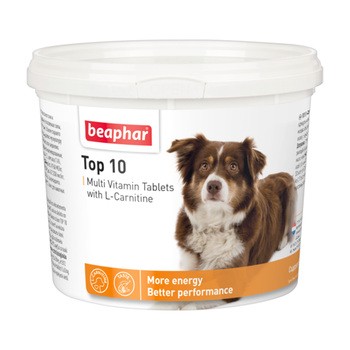 Beaphar Top 10 Dog, tabletki multiwitaminowe z L-karnityną dla psów, tabletki, 180 szt.