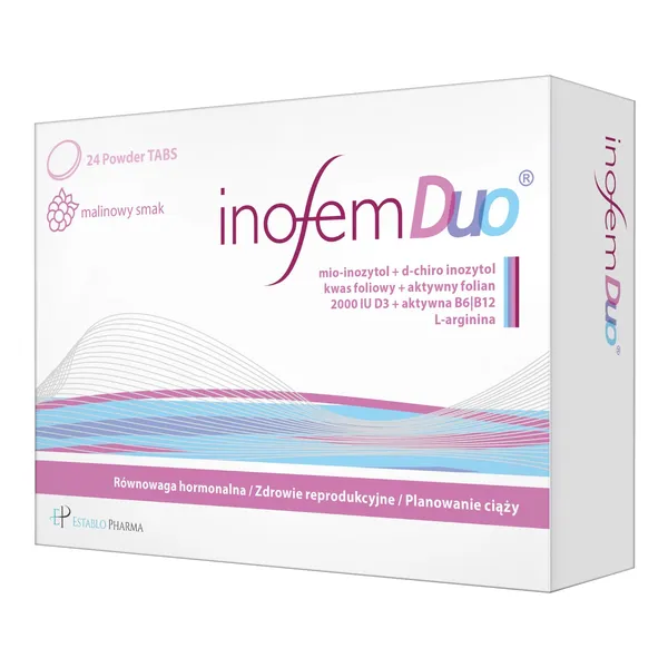 Инозитол Inofem Duo, мио-инозитол 2000 мг и D-хиро-инозитол, малина, 24 таблетки для рассасывания