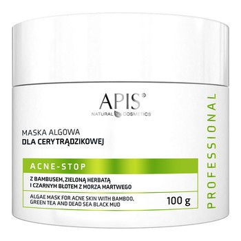 Apis Acne Stop, maska algowa dla cery trądzikowej z bambusem, zieloną herbatą i czarnym błotem z Morza Martwego, 100 g