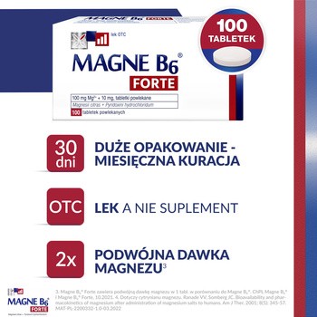 Magne B6 Forte, 100 mg+10 mg, tabl.powl.,100 szt