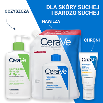 Zestaw CeraVe, nawilżająca emulsja dla skóry normalnej, suchej i bardzo suchej, 473 ml + opakowanie uzupełniające refill, 473 ml