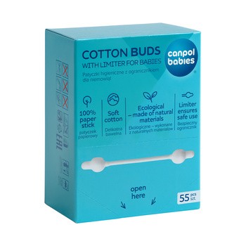 Canpol Babies, bezpieczne patyczki higieniczne dla niemowląt, 55 szt.