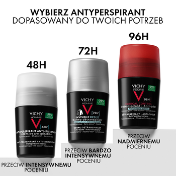 Vichy Homme, dezodorant-antyperspirant 48h, skóra wrażliwa, roll-on, 50 ml