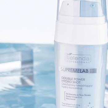 Bielenda Professional SupremeLab Hydra Glow, dwufazowy nawadniający hydro-koncentrat z ekstraktem ze śluzu ślimaka, 2 x 15 ml