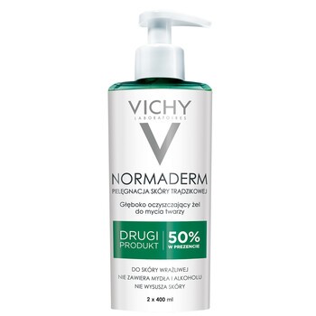 Zestaw Promocyjny Vichy Normaderm, żel głęboko oczyszczający, 400 ml x 2, drugi produkt 50% taniej