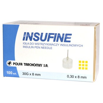 Insufine, igły do wstrzyknięć insulinowych, 30 G x 8 mm, 100 szt