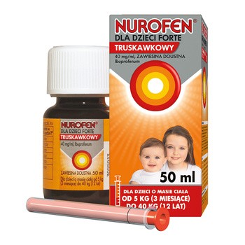 Nurofen Forte dla dzieci, 40 mg/ml, zawiesina doustna o smaku truskawkowym, 50 ml